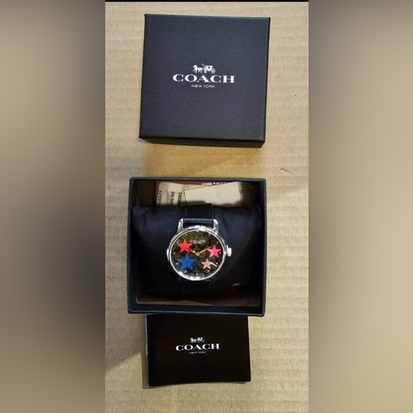Coach Signature Face Watch With 36mm Black Face With Stars & Black Band - Picture 5 of 5